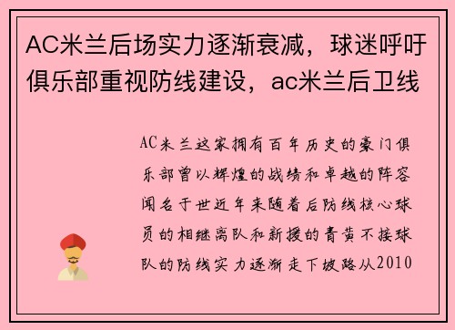 AC米兰后场实力逐渐衰减，球迷呼吁俱乐部重视防线建设，ac米兰后卫线